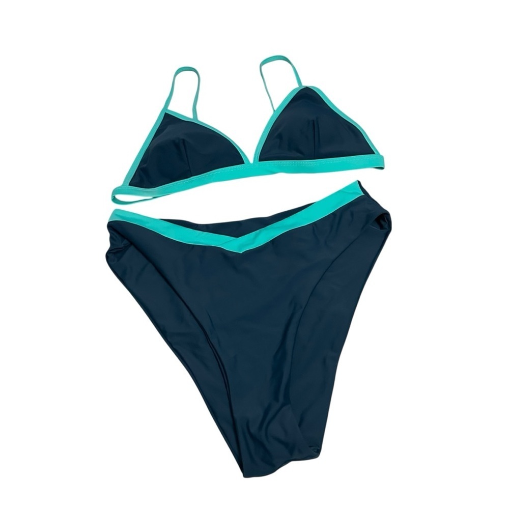 Teal and Black Women's Bikini Set